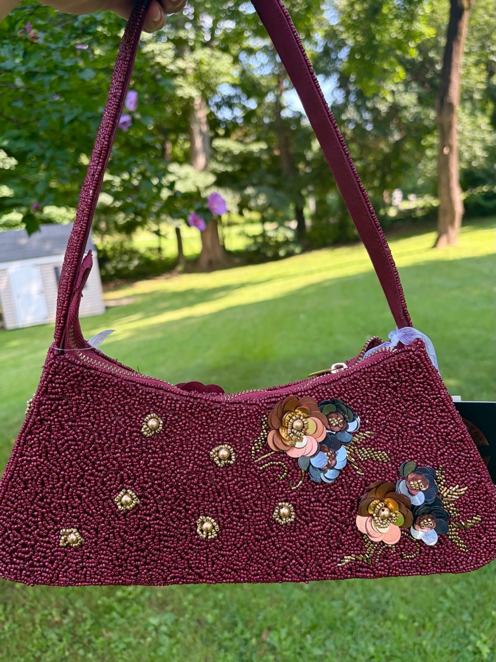 NTW Viral Bohemian Chic Floral Sequin Burgundy Beaded Bag for Fall! - Picture 4 of 8